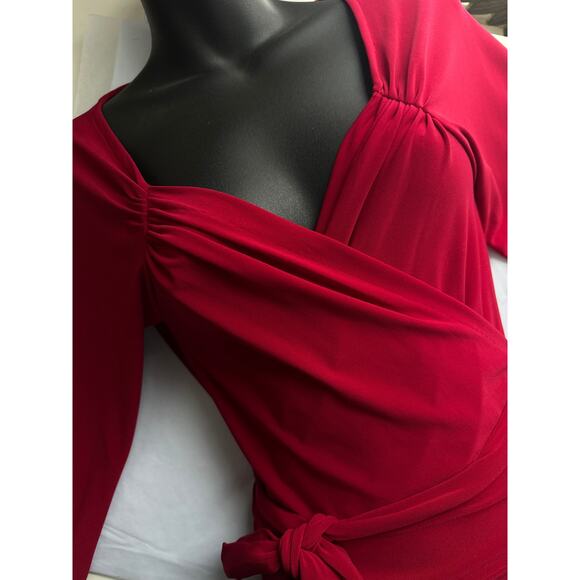 Norma Kamali Sweetheart Wrap Jersey Dress Long Sleeve in Deep Red Size Large - Picture 7 of 10